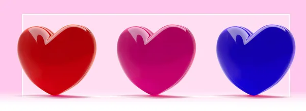 3D realistische Herzen setzen Liebessymbole. st valentines design banner hintergrund. Illustration mit einer Vorlage aus rosa, roten und blauen Valentinsherzen. schöne Herzen in verschiedenen Farben. — Stockvektor