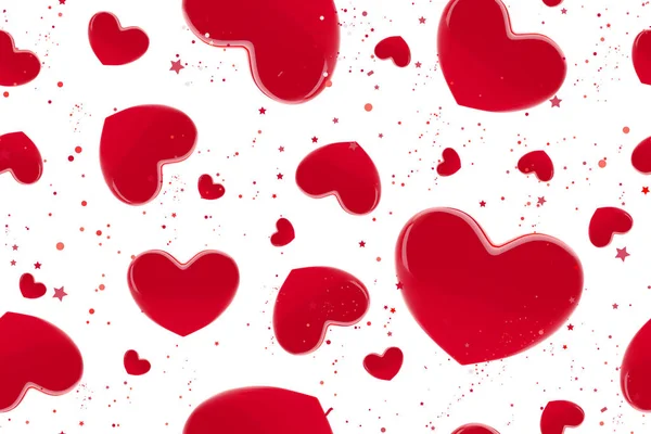 Valentines day hearts seamless pattern. Background with red3d realistic hearts. Beautiful abstract wallpaper. Valentine day love card. Vector illustration. Vector cute romantic banner design. — Stock Vector