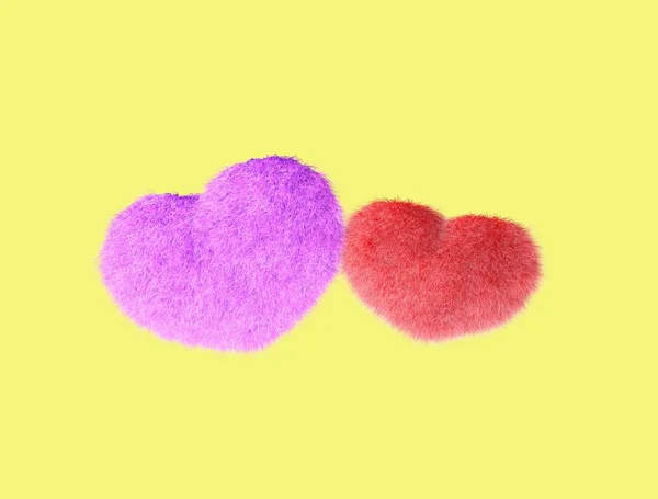 Coeur moelleux. Coeur peluche fourrure. Cœur rouge moelleux oreiller doux ou coussin pour la Saint-Valentin ou le jour du mariage amoureux. Rendu 3d . — Photo