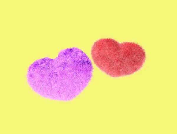 Coeur moelleux. Coeur peluche fourrure. Cœur rouge moelleux oreiller doux ou coussin pour la Saint-Valentin ou le jour du mariage amoureux. Rendu 3d . — Photo