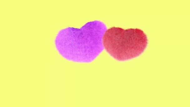 4k rotes flauschiges Herz weiches Kissen oder Kissen für Valentinstag Liebe oder Hochzeitstag. Pelzherzen. — Stockvideo