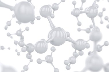 Soyut Beyaz molekülleri tasarlayın. Atomlar. Bilim veya tıbbi geçmişi tasarım. Arka plan Kimya banner veya el ilanı için. 3D render illüstrasyon.