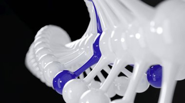 DNA iplikçik molekülleri bir farklı atom hücre ile soyut. Bilim veya tıbbi geçmişi tasarım. Arka plan Kimya banner veya el ilanı için. 3D render.