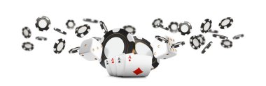 İskambil ve poker fişleri casino geniş afiş sinek. Casino Rulet kavramı beyaz arka plan üzerinde. Poker casino vektör çizim. Gerçekçi kumarhane tasarım. Kumar poker şablonu.