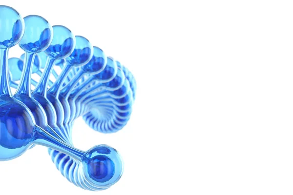 Concetto di molecola di DNA blu isolato su fondo bianco. Atomo reso 3D. Design astratto delle molecole blu. Scienza o formazione medica. Bandiera chimica o volantino. Illustrazione resa 3D . — Foto Stock