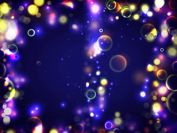 Bunter Hintergrund. kreisförmige Bokeh funkeln Farbe Lichter Hintergrund. magischen Raum kosmische glänzende Blasen. farbenfrohe Layoutvorlage für die Gestaltung von Bannern oder Plakaten. Folge 10. — Stockvektor