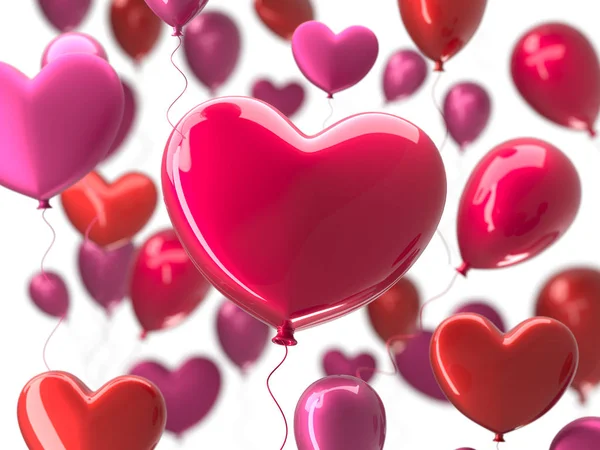 Valentijnsdag abstracte achtergrond met rode 3d ballonnen. Hart vorm. 14 februari, liefde. Romantische bruiloft wenskaart. Womens, Mothers day. 3D-rendering. — Stockfoto