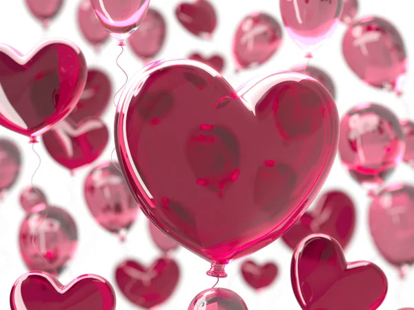 Alla hjärtans dag abstrakt bakgrund med röda 3d ballonger. Hjärta form. 14 februari, kärlek. Romantiskt bröllop gratulationskort. Womens, mors dag. 3D-rendering. — Stockfoto