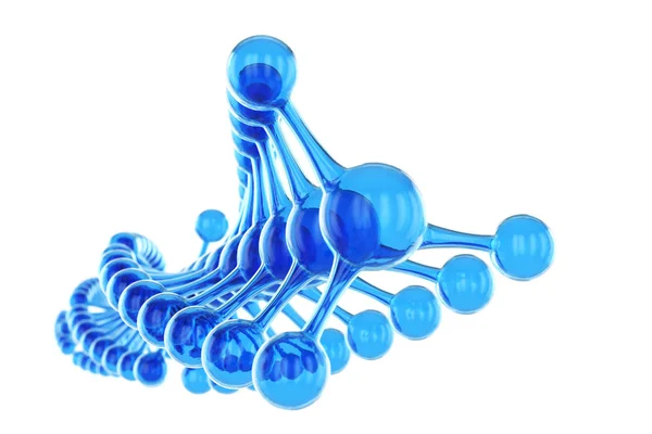 Концепция молекулы голубой ДНК изолирована на белом фоне. Atom 3D отрисован. Абстрактный дизайн голубых молекул. Наука или медицинское образование. Баннер химии или флаер. 3D-рендеринг . — стоковое фото