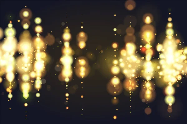 Goldenes Bokeh funkelt glitzernde Lichter Luxus Hintergrund. abstrakte defokussierte kreisförmige Party Zauber Weihnachten Hintergrund. eleganter, glänzender, metallisch goldener Hintergrund. Folge 10. — Stockvektor