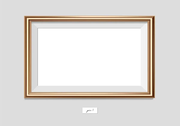 Horizontal golden frame on the wall. Vector EPS10 illustration. Wall picture frame mock-up. — Stock Vector