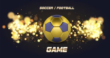 3d altın mavi top ile futbol başlık. Futbol oyun tasarım futbol topu ile aynı. Altın arka plan üzerinde futbol topu.