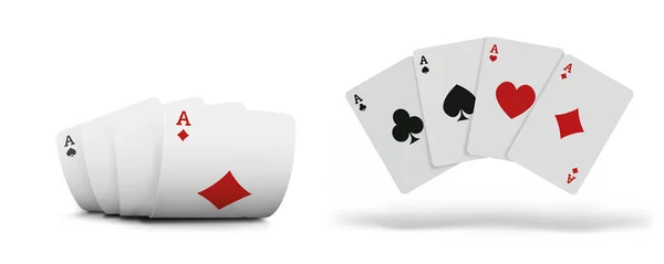 Spelkort Ställ för poker Casino. Gambling koncept på vit bakgrund. Kombinationen av spelkort. — Stock vektor