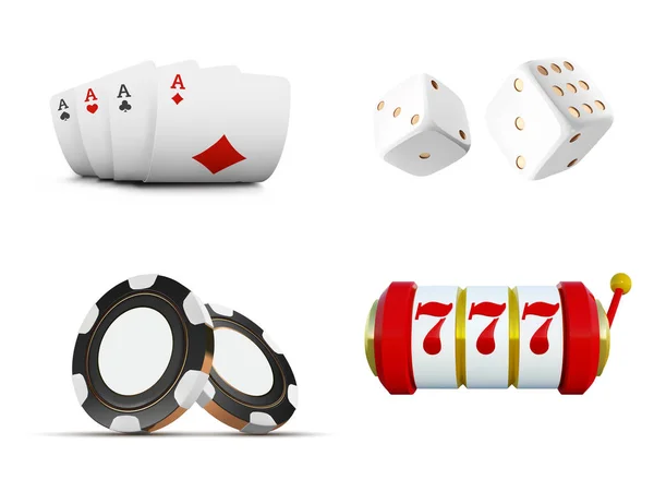 Vektör casino öğeleri ya da iskambil, cips, zar ve slot makinesidir şanslı yedili ile de dahil olmak üzere simgeler kümesi ikramiye. — Stok Vektör