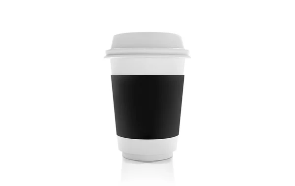 यथार्थवादी व्हाइट पेपर कॉफी कप। कैफे लेटे, कैप्पुकिनो कप। ब्लैक पेपर लेबल कॉफी मकअप विहाइट पृष्ठभूमि पर अलग . — स्टॉक वेक्टर