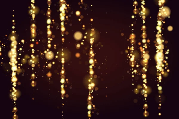 Golden bokeh scintilla scintillio luci sfondo di lusso. Astratto sfocato partito circolare magico sfondo di Natale. Elegante, lucido, sfondo metallico oro. EPS 10 . — Vettoriale Stock