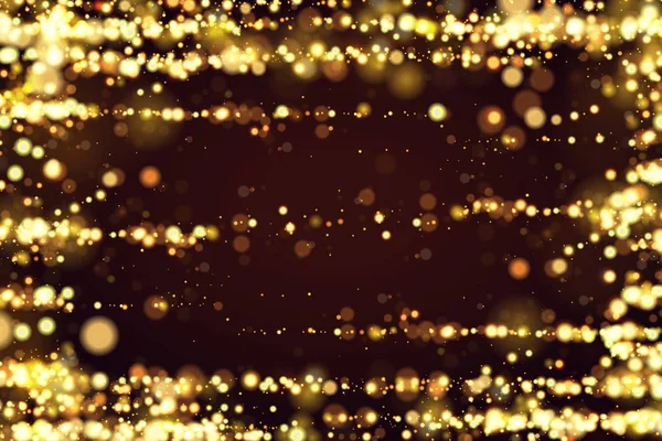 Goldenes Bokeh funkelt glitzernde Lichter Luxus Hintergrund. abstrakte defokussierte kreisförmige Party Zauber Weihnachten Hintergrund. eleganter, glänzender, metallisch goldener Hintergrund. Folge 10. — Stockvektor