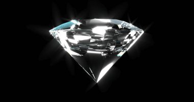 Siyah arka plan üzerine izole güzel parlak elmas, parlak. NET veya saydam elmas, yakın çekim shot. Mücevher parlak taş. 3D render illüstrasyon