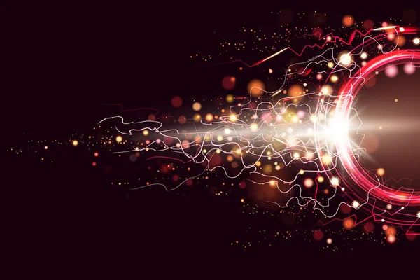 Lysande elektriska cirkel lightning atmosfäriska fenomen realistiska bilden mörk dekorativa bakgrund vektorillustration. Musik part affisch eller flyer abstrakt högspänning layoutmall. — Stock vektor