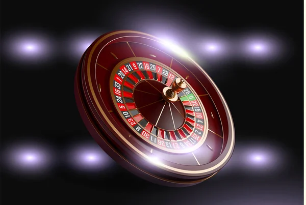 Kaszinó rulett kerék elszigetelt kék háttér. 3D reális vektoros illusztráció. Online póker kaszinó rulett szerencsejáték koncepcióterv. — Stock Vector