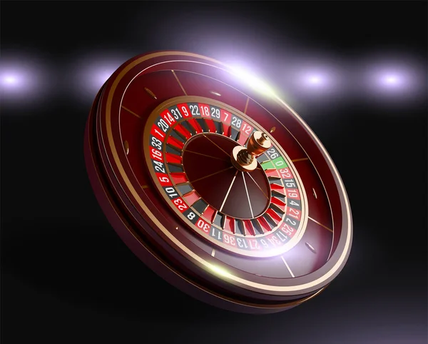 Casino rulet tekerleği üzerinde mavi arka plan izole. 3D gerçekçi vektör çizim. Konsept tasarımı kumar online poker casino rulet. — Stok Vektör
