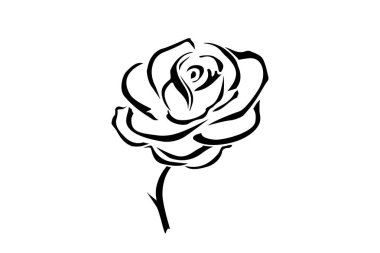 Elle çizilmiş yükseldi. Çiçek gül, siyah ve beyaz anahat simgesini vektör. Çiçek logo kavramı simge. Gül logosu.