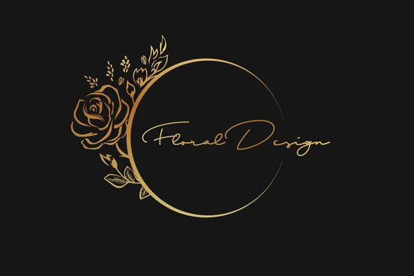 Altın çerçeve çiçek tasarım. Lüks çiçek tasarım öğesi. Çiçek gül logo veya simgesi.
