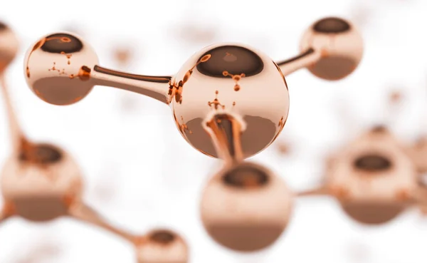 Progettazione astratta delle molecole. Atomi d'oro. Sfondo astratto per bandiera chimica scienza o volantino. Scienza o formazione medica. Illustrazione di rendering 3D della molecola d'oro . — Foto Stock