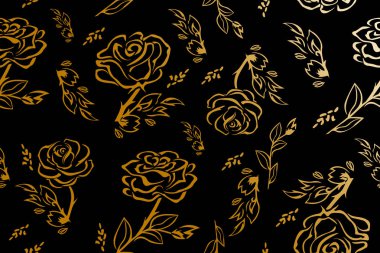 Gül deseni. Floral düğün Dikişsiz arka plan. Siyah arka planda çiçekler.