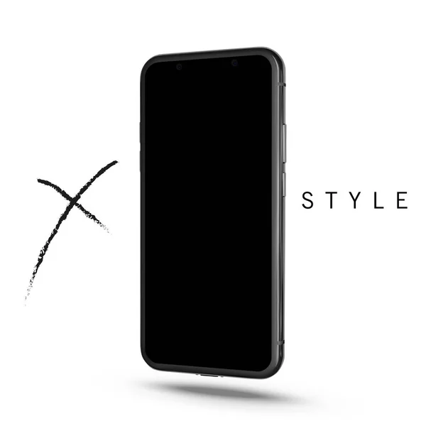 Nový smartphone. Styl telefonu X. Mobilní telefon s dotykový obrazovkou izolovaný na bílém pozadí. Černý moderní realistický telefon. Mobilní telefon v souboru EPS 10. — Stockový vektor