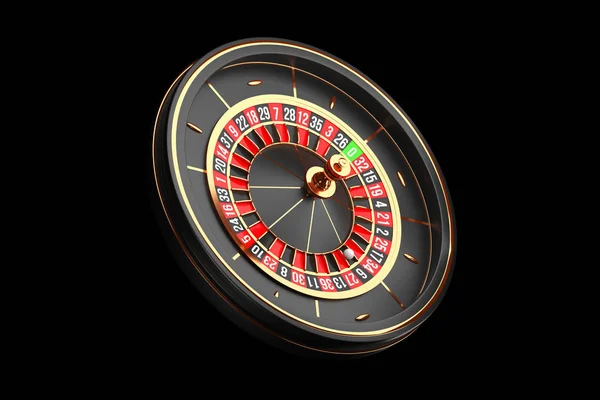 Luxe casino roulette wiel op zwarte achtergrond. Casino Theme icoon. Close-up houten Casino Roulette met een bal. Poker spel tafel. 3D rendering illustratie. — Stockfoto