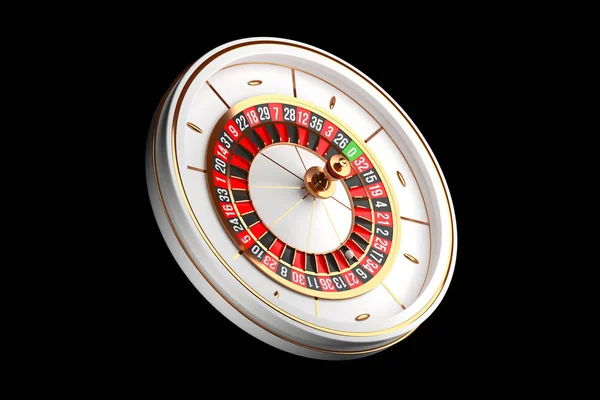 Luxe casino roulette wiel op zwarte achtergrond. Casino thema. Close-up White Casino Roulette met een bal. Poker spel tafel. 3D rendering illustratie. — Stockfoto