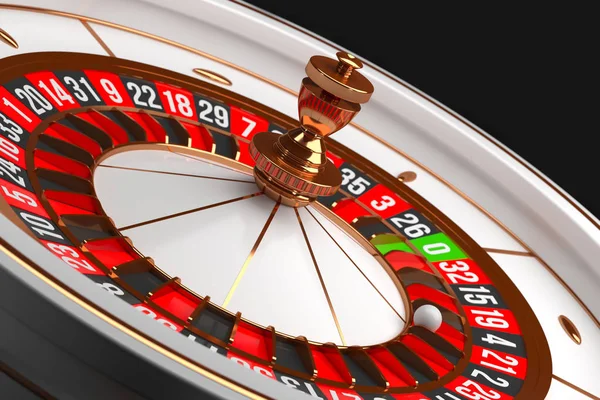 Ruota roulette Luxury Casino su sfondo nero. Tema Casino. Primo piano roulette casinò bianco con una palla su 21. Tavolo da gioco del poker. Illustrazione rendering 3d . — Foto Stock