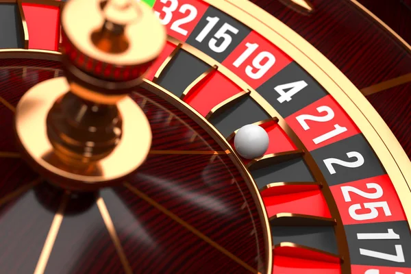 Luxury Casino roulette wheel on black background. Casino theme. Close-up wooden Casino roulette with a ball. Poker game table. 3d rendering illustration.