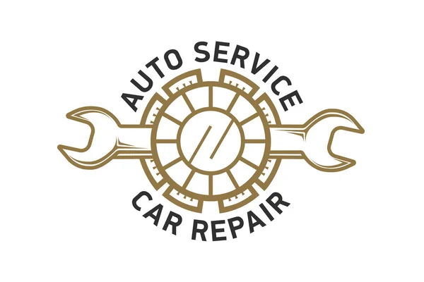 Дизайн логотипа автомобиля иконка или этикетка. Ремонт и реставрация автомобилей. Логотип с ключом . — стоковый вектор
