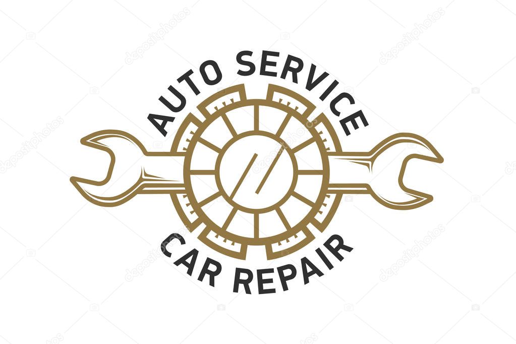 Car service logo template design icon or label. Automotive car repairservice and restoration template. Logo with a wrench