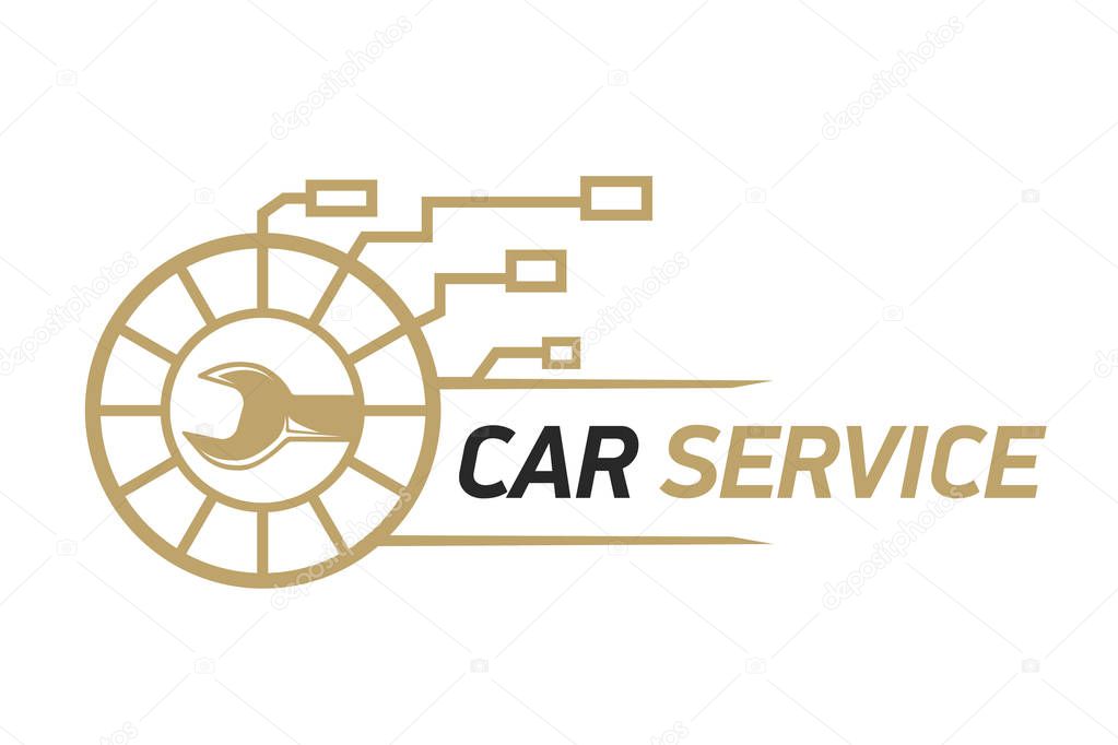 Car service logo template design icon or label. Automotive car repairservice and restoration template. Logo with a wrench