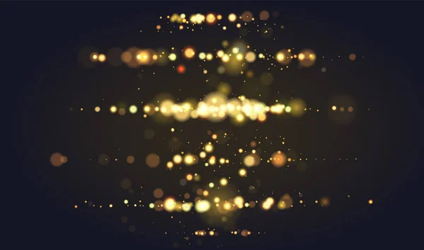 Goldenes Bokeh funkelt glitzernde Lichter Hintergrund. abstrakte defokussierte kreisförmige magische Weihnachten Hintergrund. eleganter, glänzender, metallisch goldener Hintergrund. Folge 10. — Stockvektor