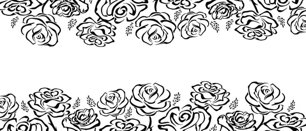 Rosa desenhada à mão. Flores rosa, preto e branco vetor contorno Rosa . — Vetor de Stock