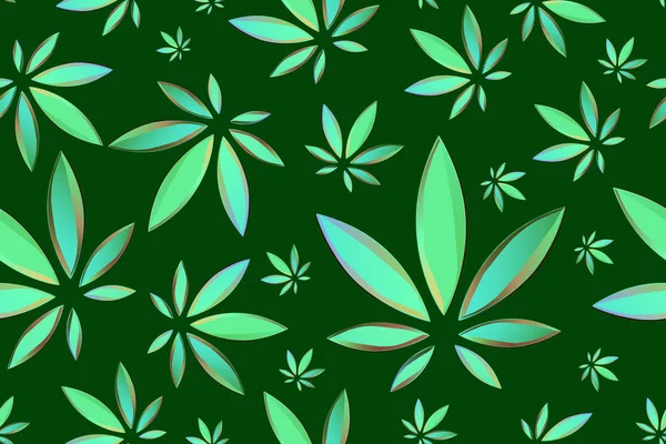 Marihuána levél folytonos vector minta. Kannabisz növény zöld háttér. Sűrű növényzet fû. — Stock Vector
