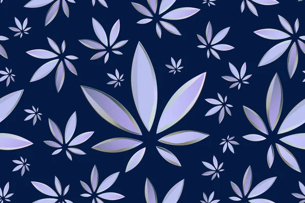 La marijuana laisse un motif vectoriel sans couture. Plante de cannabis fond bleu. Végétation dense de ganja . — Image vectorielle
