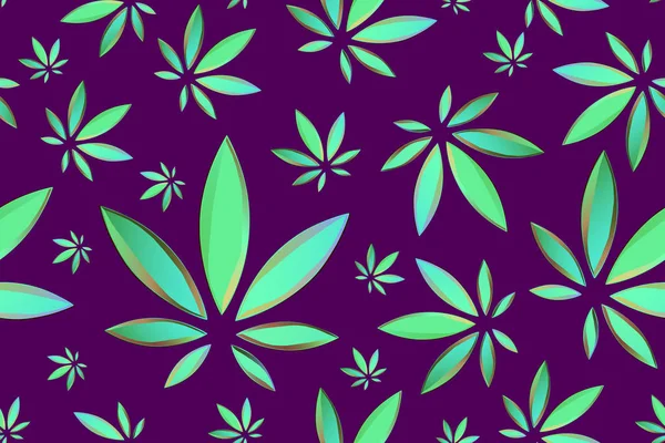 Marihuánát hagy varrat nélküli vektor minta. Cannabis növény kék háttér. A fû sűrű növényzete. — Stock Vector