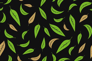 Beyaz arka plan üzerinde yeşil çay yaprakları ile Dikişsiz desen. Kağıt üzerinde el boyama. Mayıs kumaş, ambalaj kağıt kullanılır. Vektör çizimi.