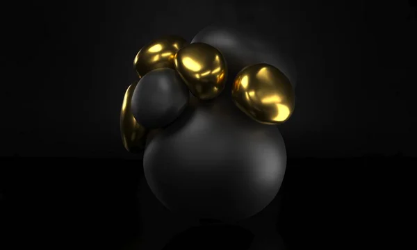 Resumen negro y dorado realistas esferas de fondo de cerca. Fondo de bolas de metal blando. Burbujas doradas y negras. Concepto de cubierta de joyería. renderizado 3d. Elemento decorativo para diseño de póster . —  Fotos de Stock