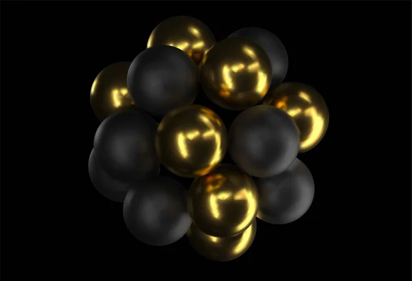 Абстрактний фон з 3d сферами. Золоті та чорні бульбашки. Векторні ілюстрації кульок, текстурованих блискучими паєтками. Концепція ювелірних золотих обкладинок. Чорний прапор. Елемент декорування для дизайну — стоковий вектор
