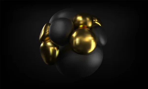 Absztrakt háttér 3D-gömbök. Arany és fekete buborékok. Vektor illusztráció labdák texturált csillogó paillettes. Ékszerek arany terjed koncepció. Fekete zászló. Díszítőelem tervezés — Stock Vector