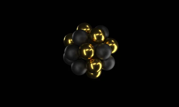 Black and Golden Realistic Spheres Background Close Up. Фон металлических шаров с глубиной резкости. Золотые и чёрные пузыри. Концепция ювелирного покрытия. 3D рендеринг. Декоративный элемент для дизайна . — стоковое фото