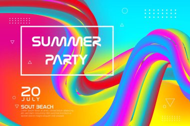 Renkli tasarım arka planı. Soyut degrade geometrik renkli dalgalı minimal arka plan. Soyut sıvı formları. Tebrik kartı, el ilanı, broşür veya afiş için yaz partisi modern şablon.