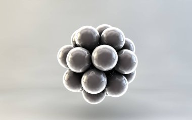 Soyut 3d molekül veya atom. Gerçekçi Küreler Arka Plan Kapat. Metato toplarının, kabarcıkların arka planı. Takı kapak konsepti. 3d render. Tasarım için dekorasyon elemanı.