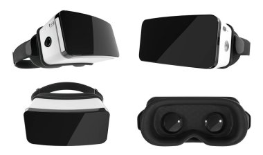 Siyah Beyaz Vr Sanal Gerçeklik Kulaklık Seti Beyaz Arka Plan 3d İllüstrasyon izole